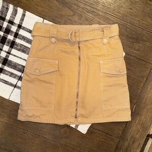 Topshop Tan Zip Up Denim Cargo High Waist Mini Skirt with Pockets Belted 4